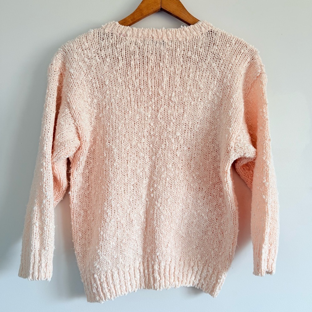 Vintage Pale Pink Floral-Appliqué Crewneck Sweater - Picture 2 of 8